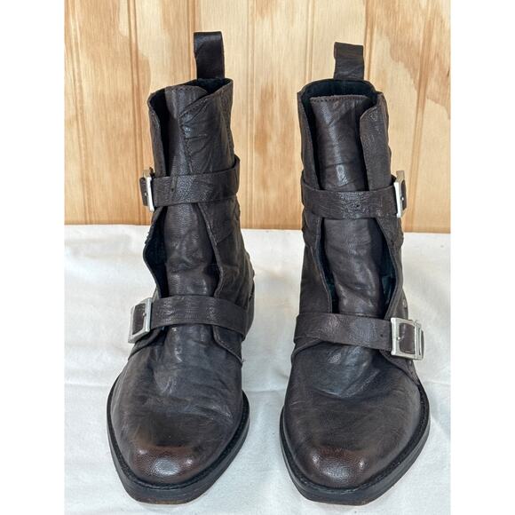 Free People Outsider Moto Boots US 8.5/EU 39 Brown/Black Leather Women Boho - Picture 5 of 10
